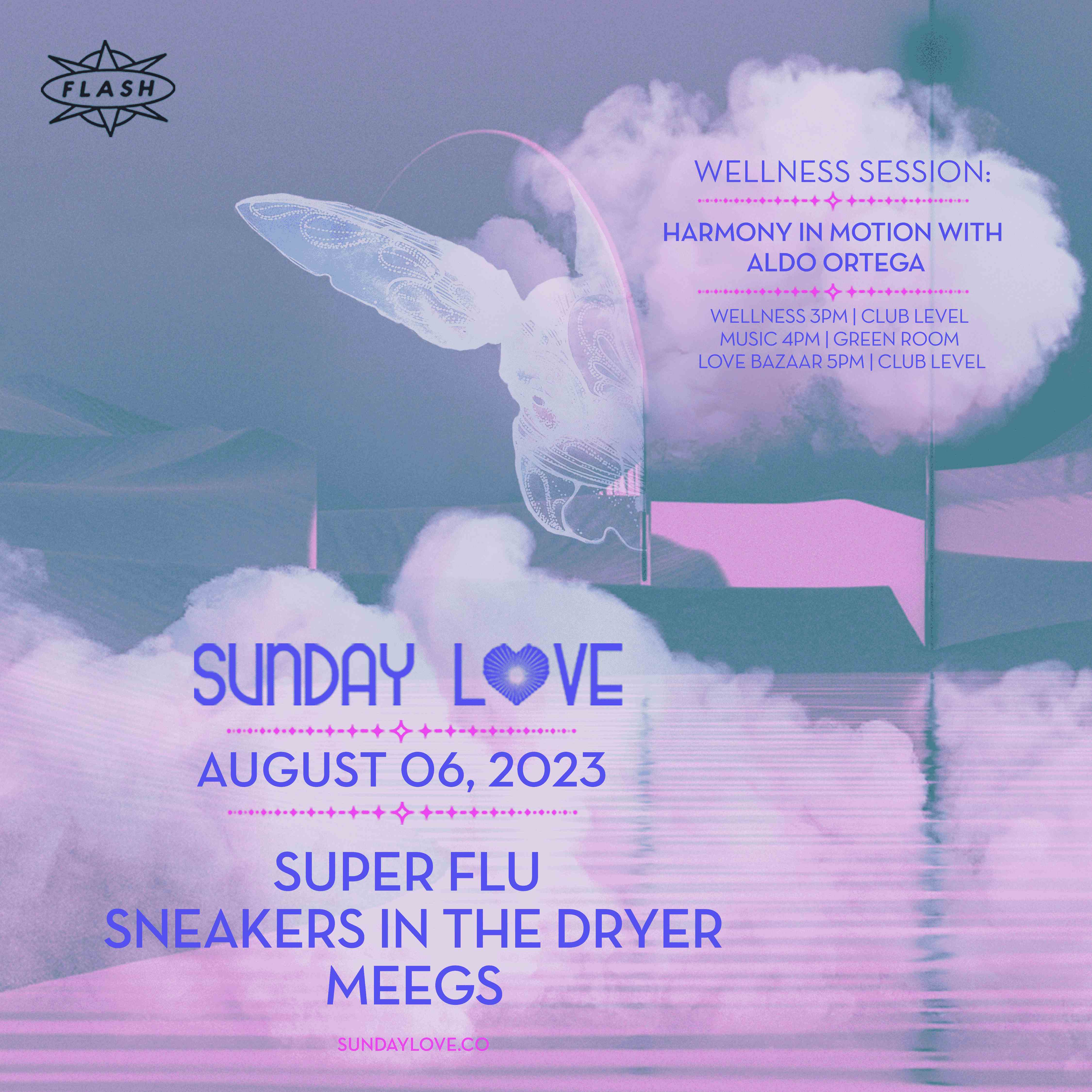 Sunday Love: Super Flu - Sneakers In The Dryer - MEEGS event flyer