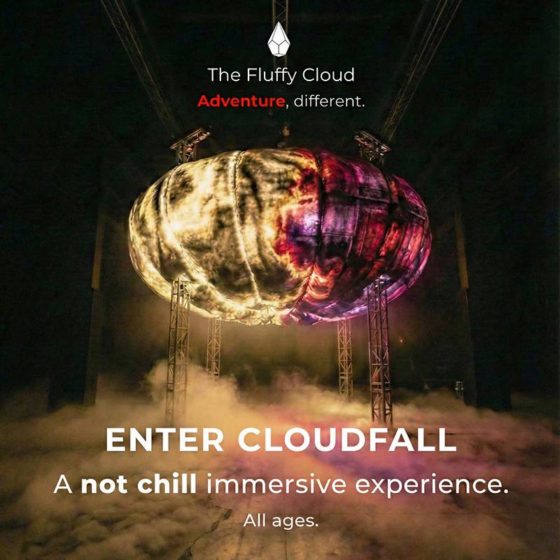 Enter Cloudfall: A Fluffy Cloud Experience event flyer