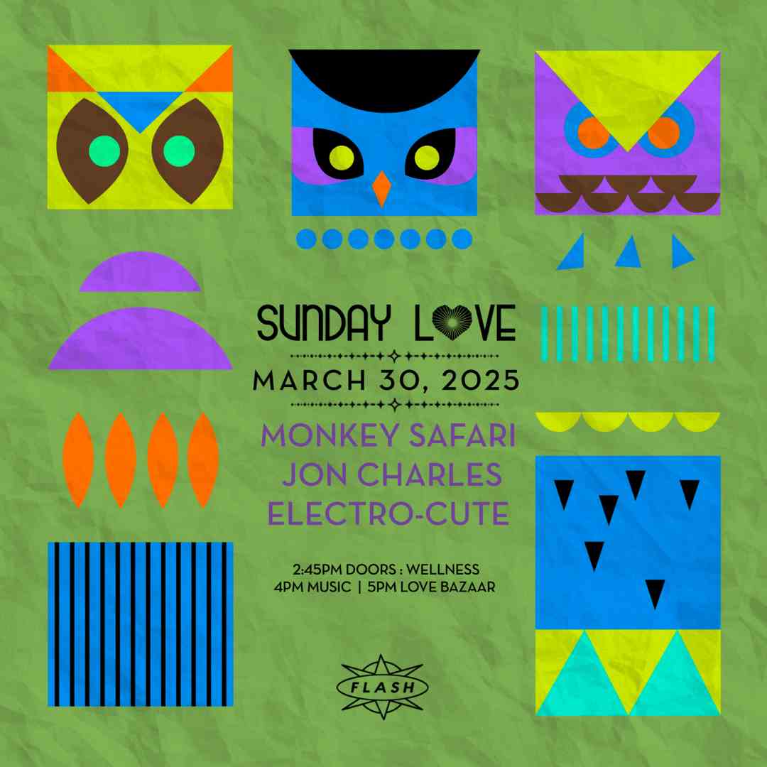 Sunday Love: Monkey Safari - Jon Charles - Electro-cute event flyer