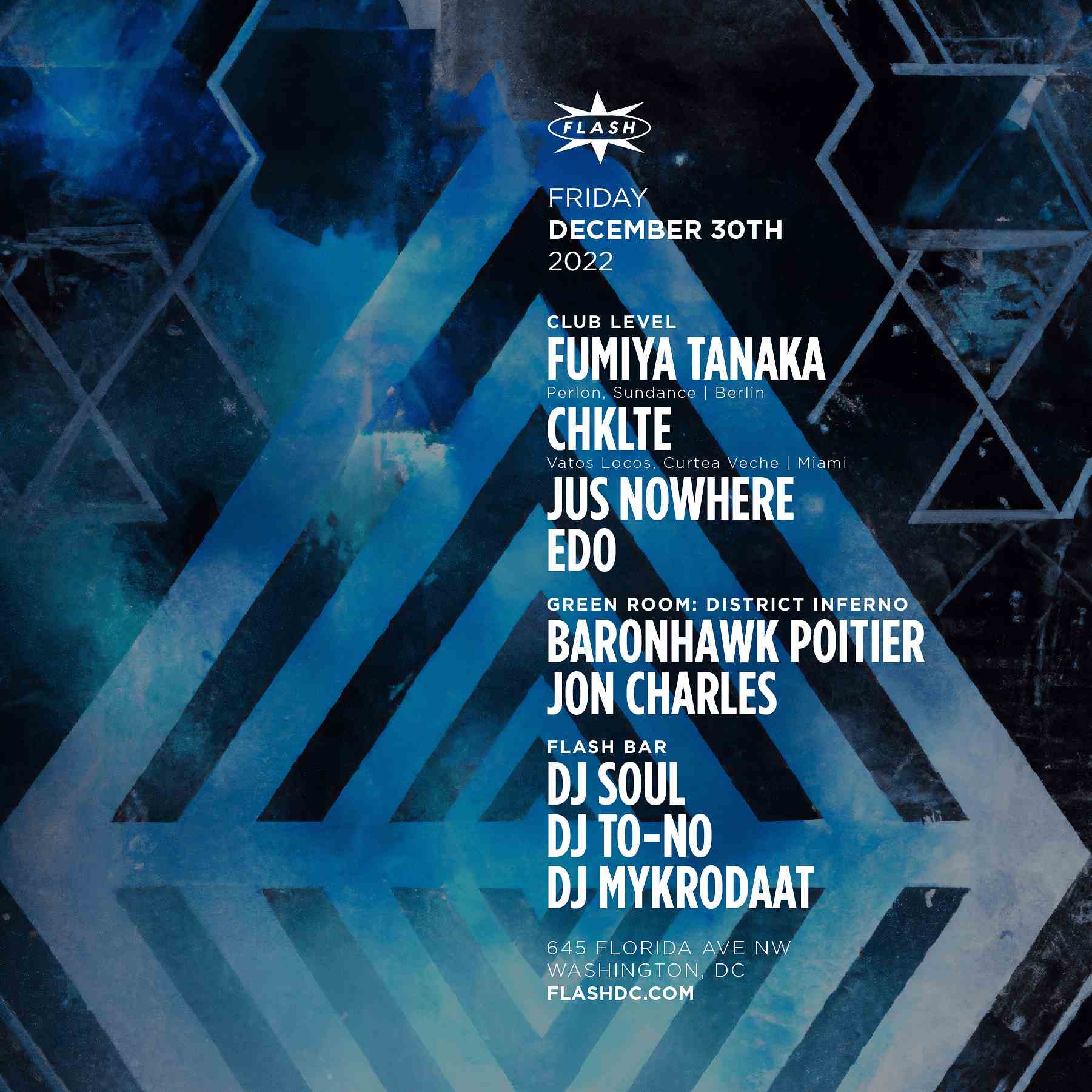 Event image for Flash presents Fumiya Tanaka - Chklte - Jus Nowhere - Edo - Baronhawk Poitier - Jon Charles - Dusk: DJ Soul - DJ To-No DJ Mykrodaat