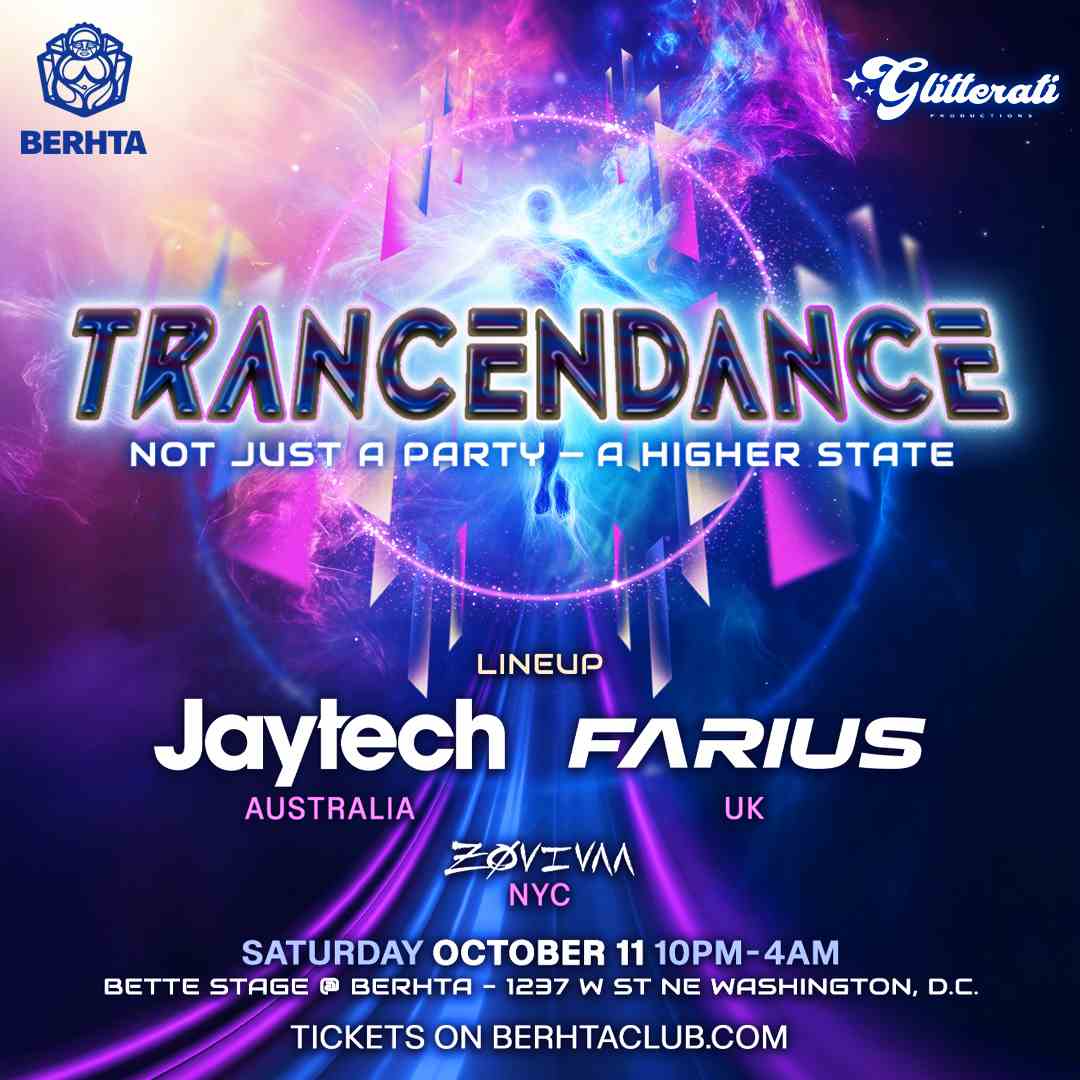 TRANCENDANCE: Jaytech - Farius - ZØVIVAA event flyer