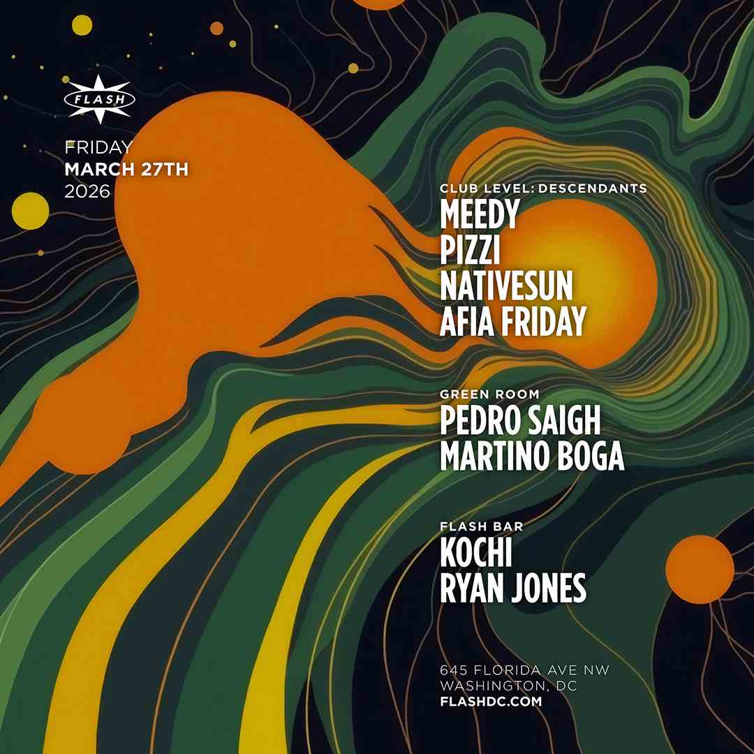 Descendants: Meedy x Pizzi - Nativesun - Afia Friday event flyer