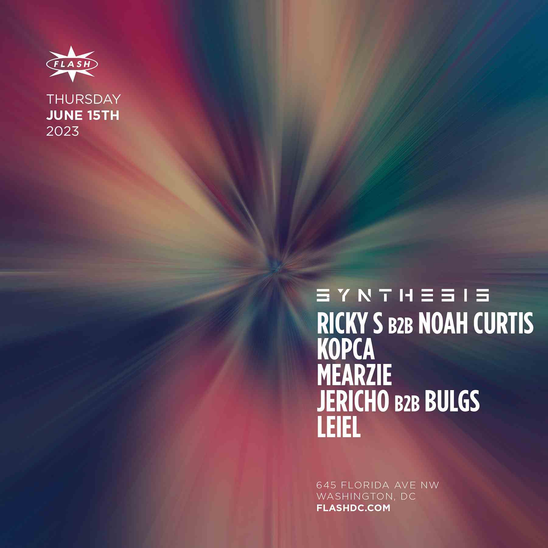 Flash x Synthesis: Ricky S b2b Noah Curtis - Kopca - Mearzie event flyer