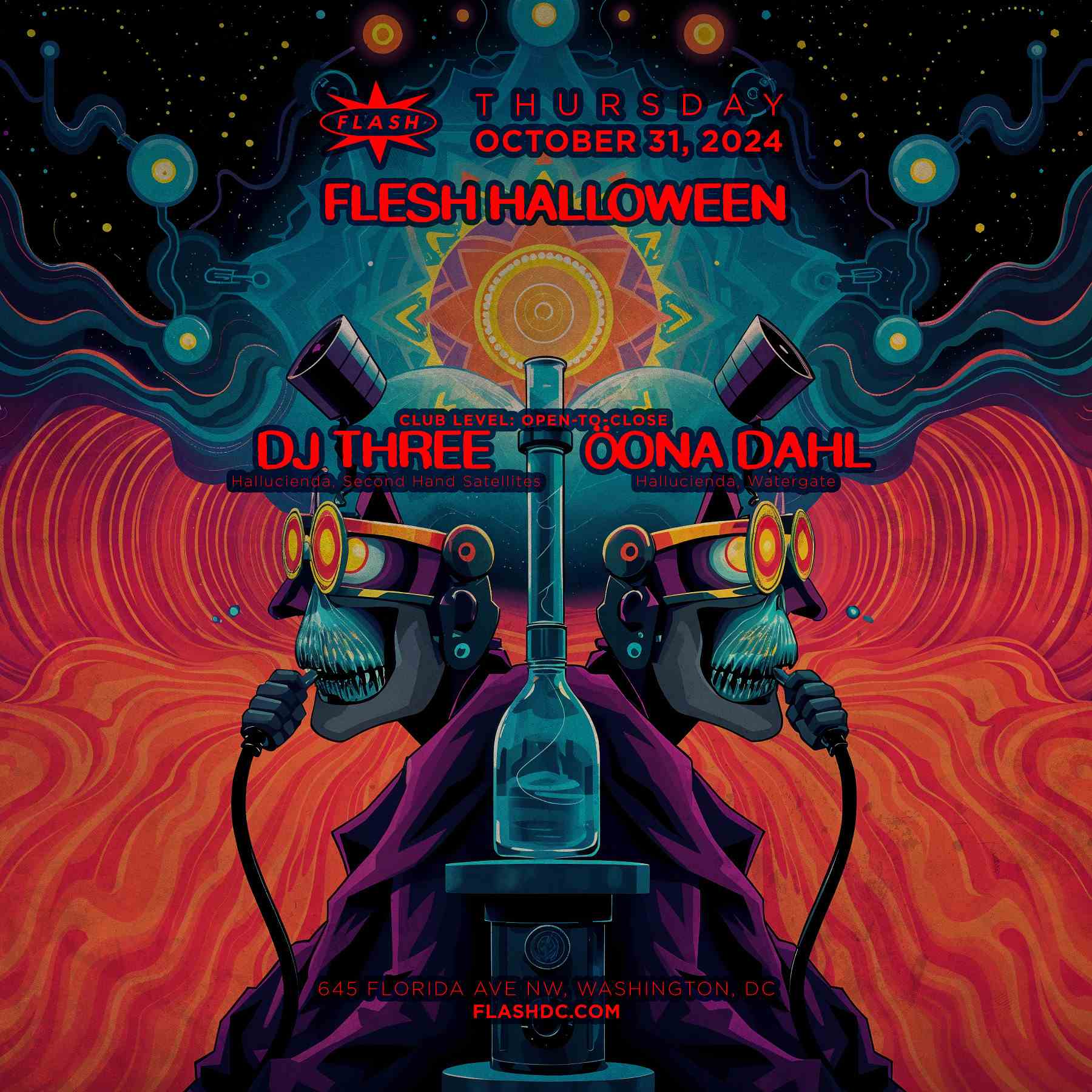 Flesh Halloween: DJ Three & Öona Dahl [open-to-close] event flyer