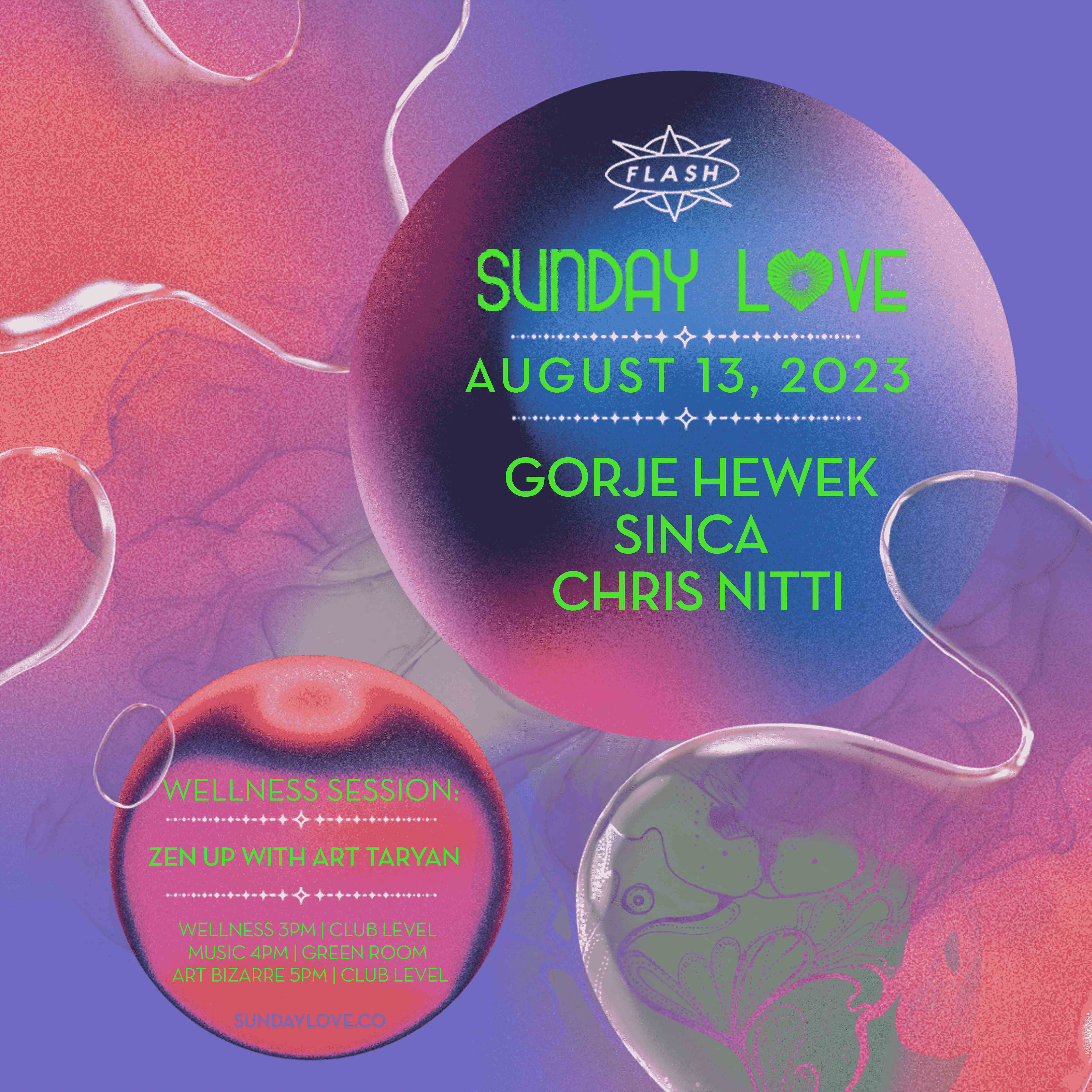 Sunday Love: Gorje Hewek - Sinca - Chris Nitti event flyer