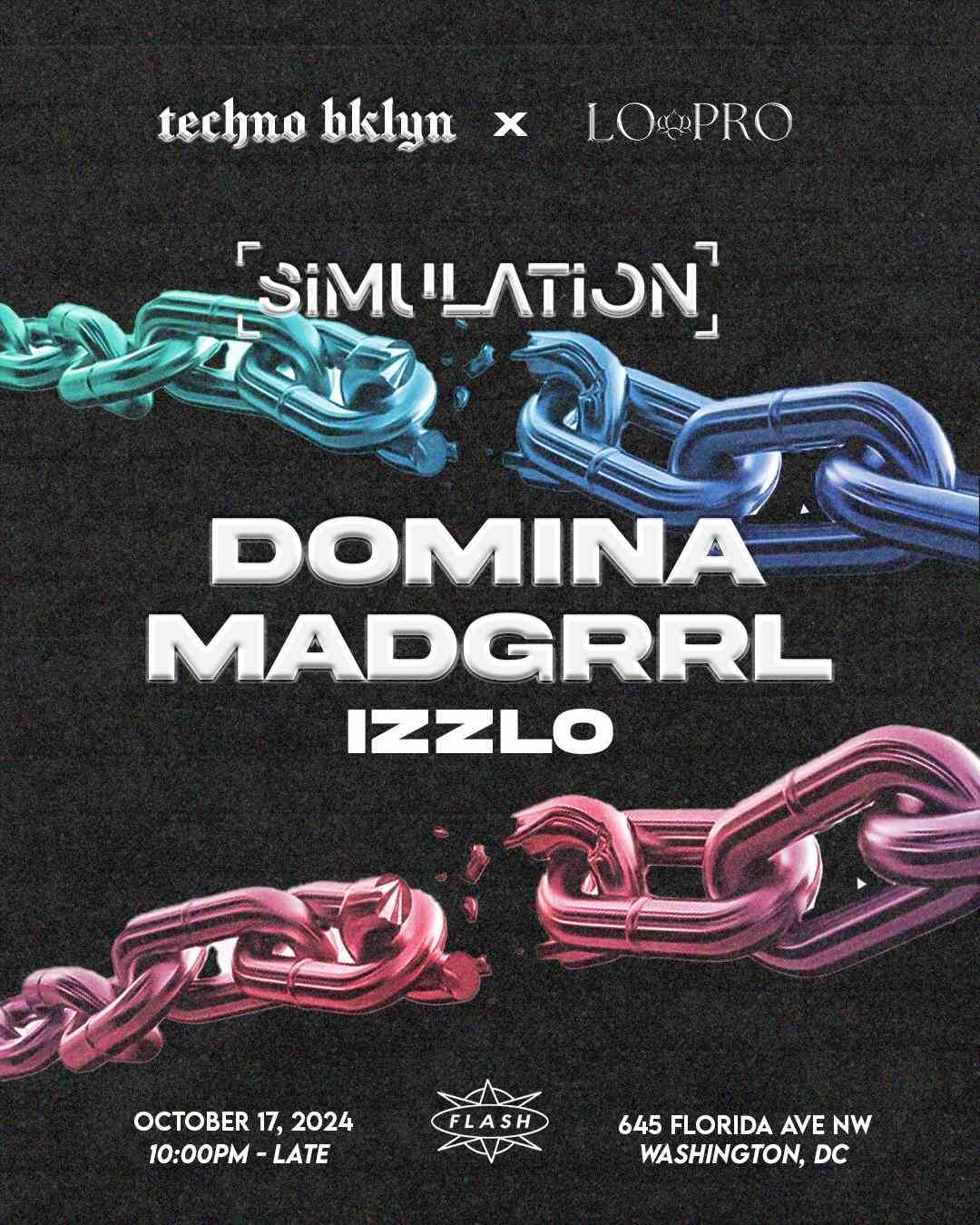 SiMULATiON: DØMiNA x MADGRRL x iZZLO event flyer