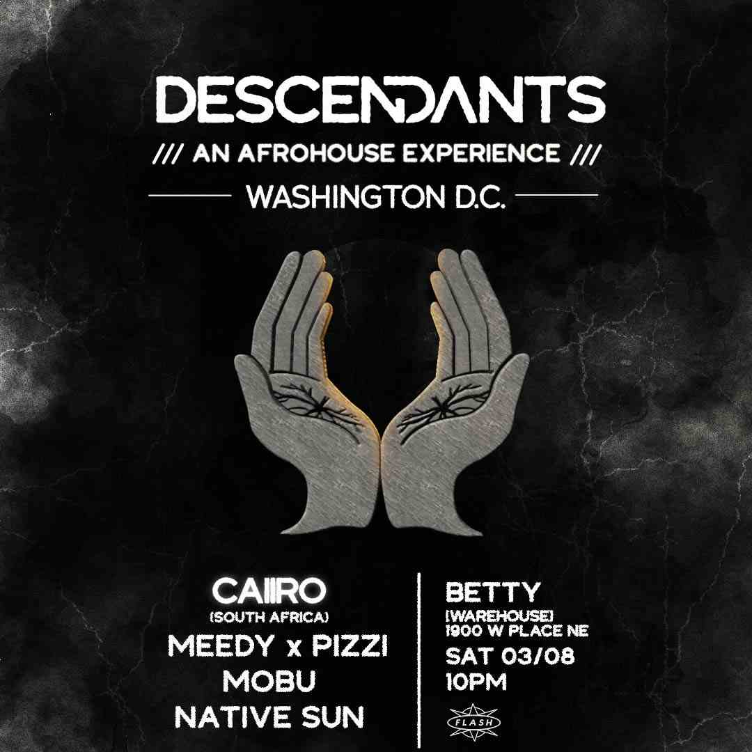 Descendants: Caiiro - Meedy x Pizzi - Native Sun - DJ Mobu event flyer