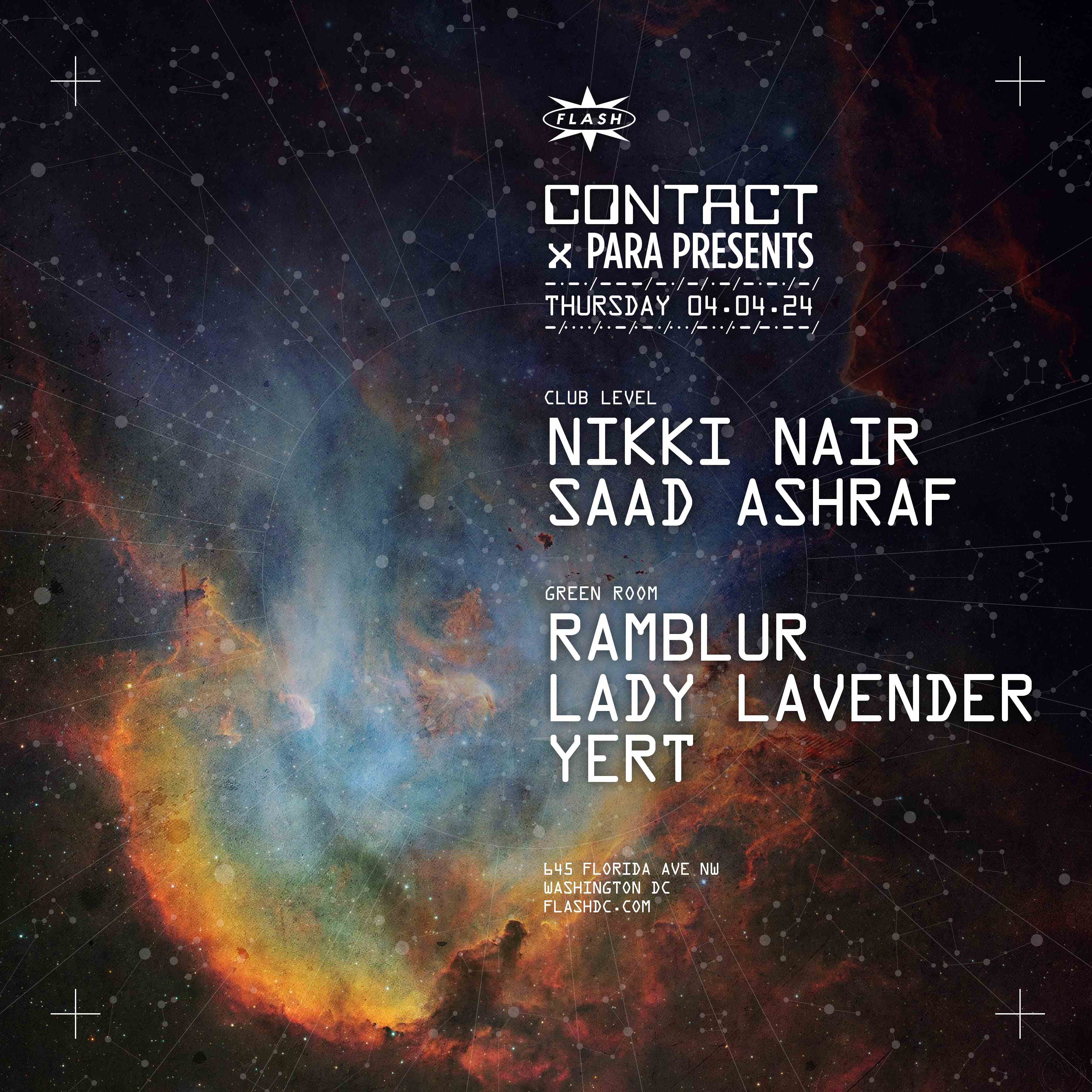 CONTACT x Para Presents: Nikki Nair - Saad Ashraf event flyer