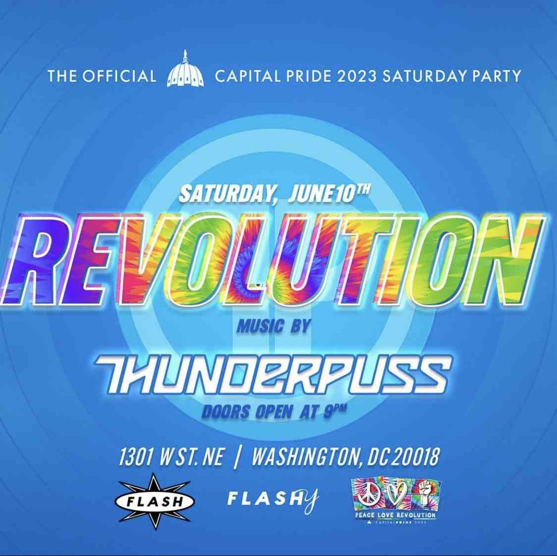 Revolution! The Official Capital Pride Saturday Party event flyer