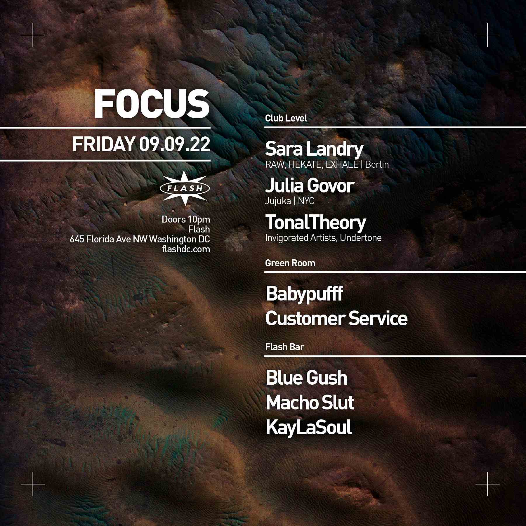 Event image for FOCUS: Sara Landry - Julia Govor - TonalTheory - Babypufff - Customer Service