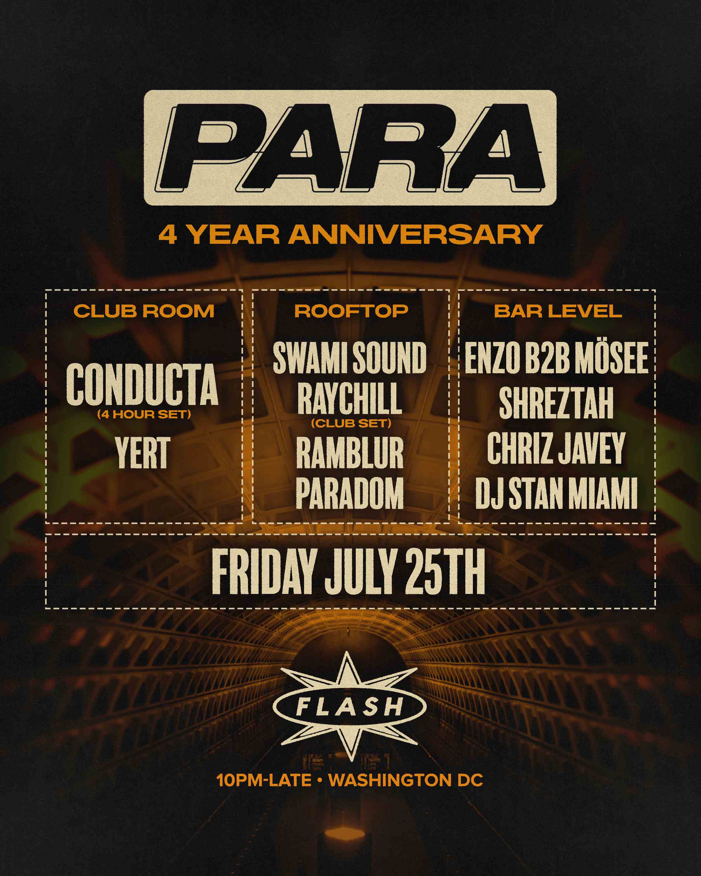 Para Presents 4 Year Anniversary: Conducta - Swami Sound event flyer